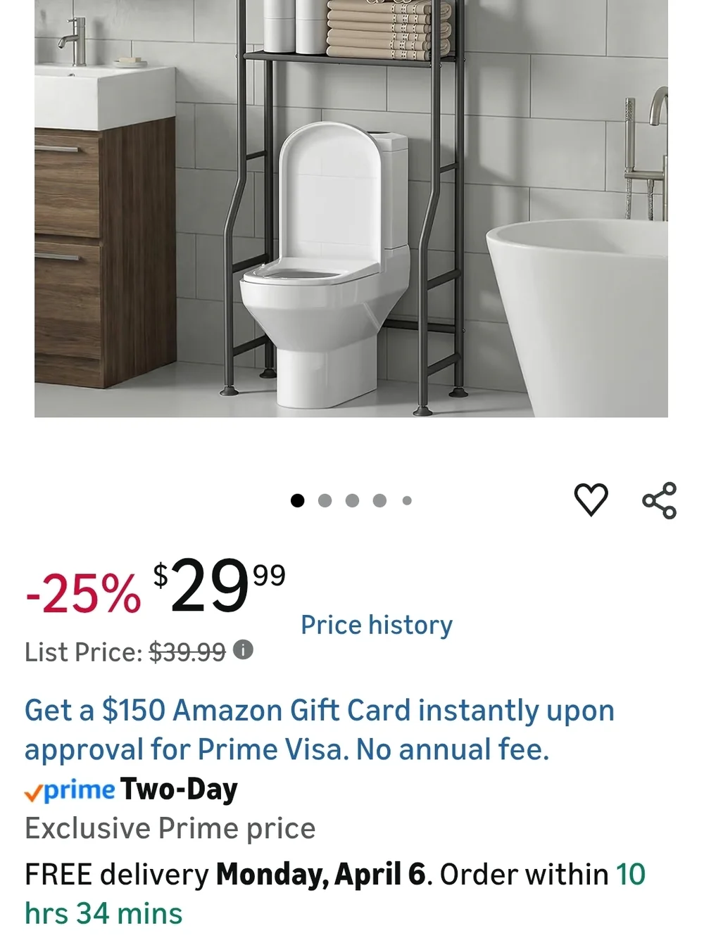 Over-the-Toilet Bathroom Storage Shelf - Black - Picture 2 of 3